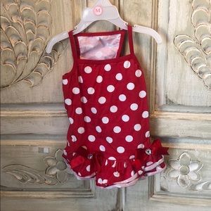 Red dog dress with white polka dots